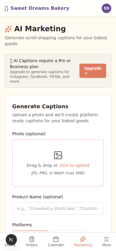 AI caption generator showing three caption variations