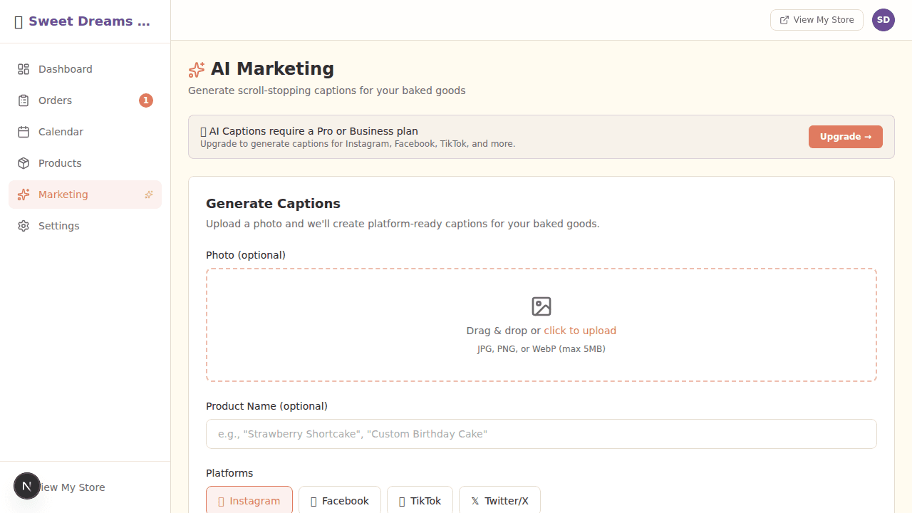 AI caption generator showing three caption variations
