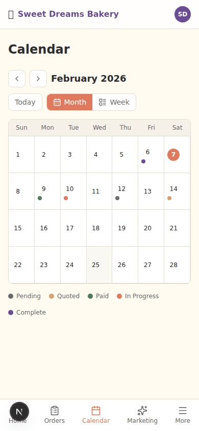 Calendar view with orders organized by delivery date